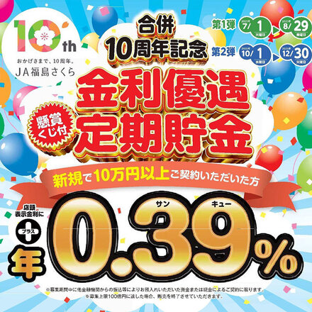 10周年記念 懸賞くじ付き金利優遇定期貯金